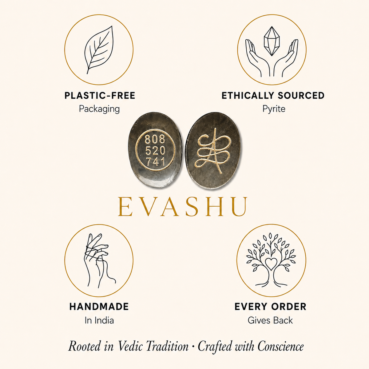 Pyrite Zibu symbolic coin by Evashu Crystals - product and brand information
