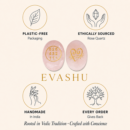 Rose Quartz Zibu Coin by Evashu Crystals with sourcing, handmade and brand values