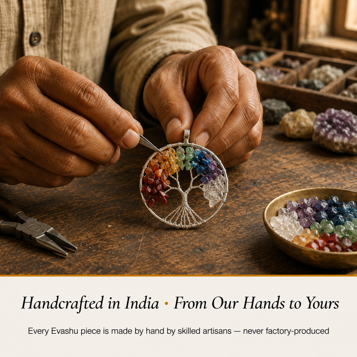 7 Chakra Wire Tree of Life pendant by Evashu Crystals - product information