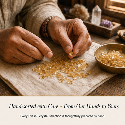 Citrine Chips handcrafted in India showing artisan crystal product making