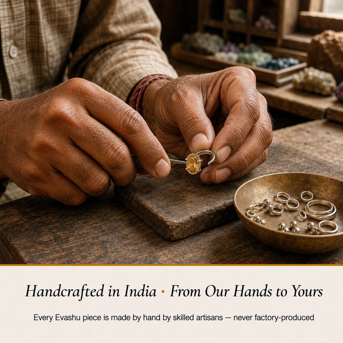 Citrine Ring handcrafted in India showing artisan crystal product making