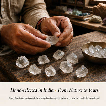 Clear Quartz Stone handcrafted in India showing artisan crystal product making