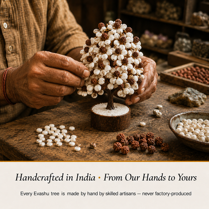 Gomti Rudraksha Tree handcrafted in India showing artisan crystal product making