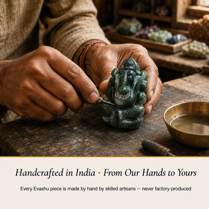 Green Jade Ganesha handcrafted in India showing artisan crystal product making
