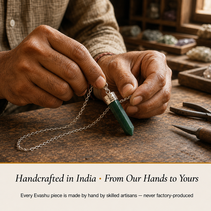 Green Jade Pendant handcrafted in India showing artisan crystal product making