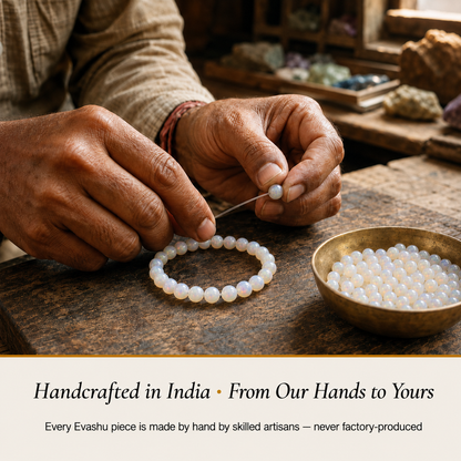 Opal Bracelet handcrafted in India showing artisan crystal bracelet making