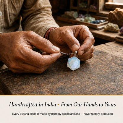 Opal Hexagon Pendant handcrafted in India showing artisan crystal product making