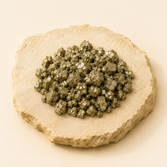 Pyrite Chips handcrafted in India showing artisan crystal product making