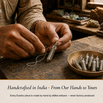 Pyrite Pencil Pendant handcrafted in India showing artisan crystal product making