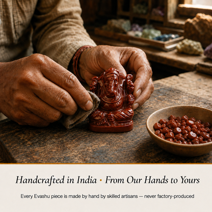 Red Jasper Ganesha handcrafted in India showing artisan crystal product making