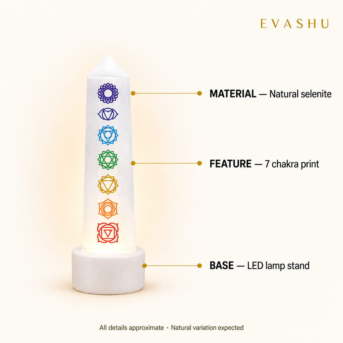 selenite-7-chakra-tower-lamp handcrafted in India showing artisan crystal product making