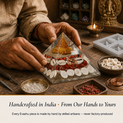 Shree Yantra Pyramid handcrafted in India showing artisan crystal product making
