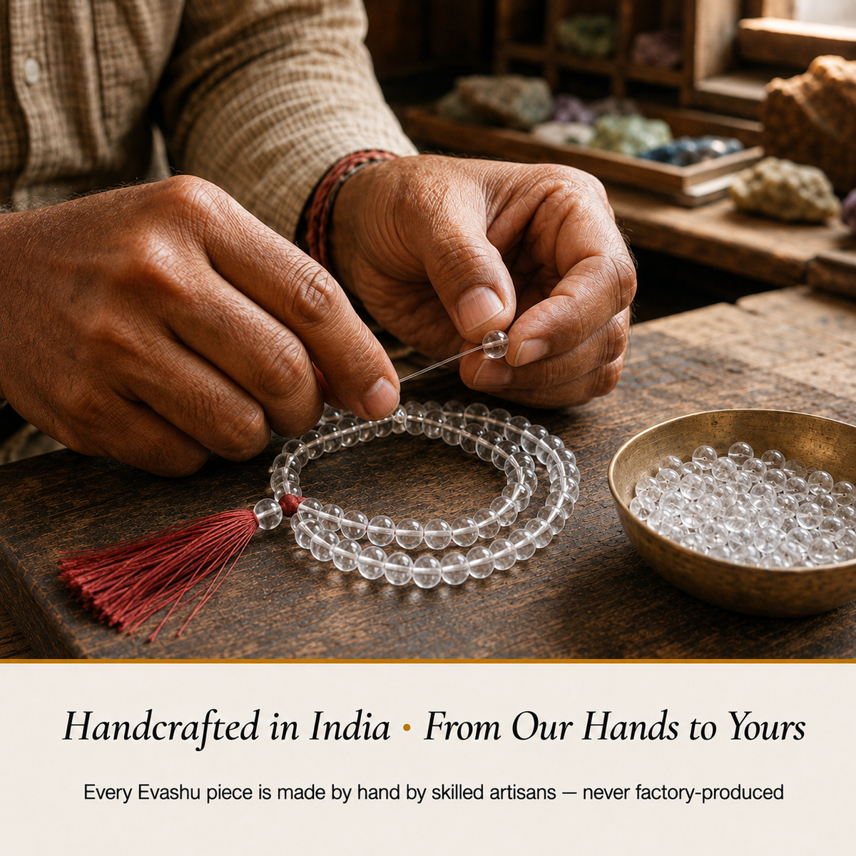 Clear Quartz 108-bead mala by Evashu Crystals - product information