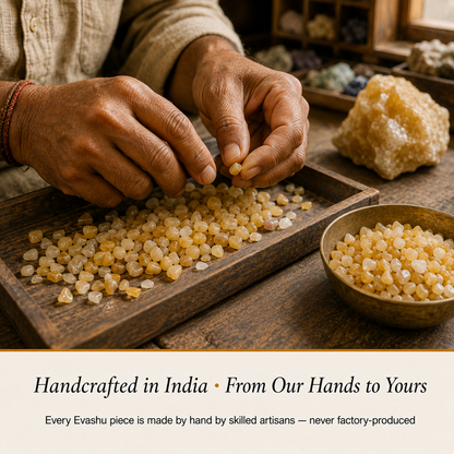 Yellow Aventurine Chips handcrafted in India showing artisan crystal product making