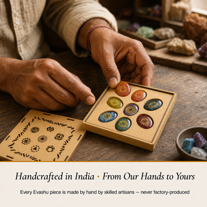 Zibu Coin Set handcrafted in India showing artisan crystal product making