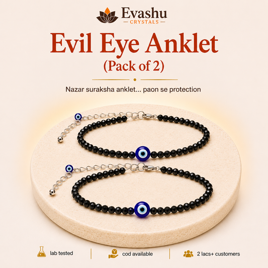 Black Tourmaline & Evil Eye Anklet Set for Protection