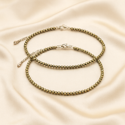 Natural Pyrite Anklet Set — 2 or 4 Pack for Abundance