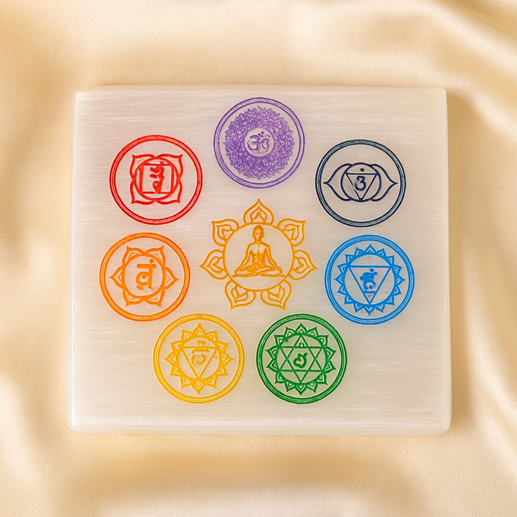 Natural Selenite Flower of Life Charging Plate for Clarity
