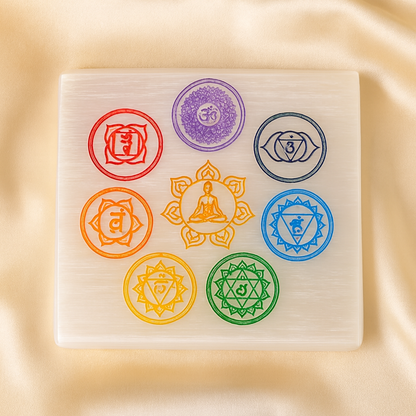 Natural Selenite Flower of Life Charging Plate for Clarity
