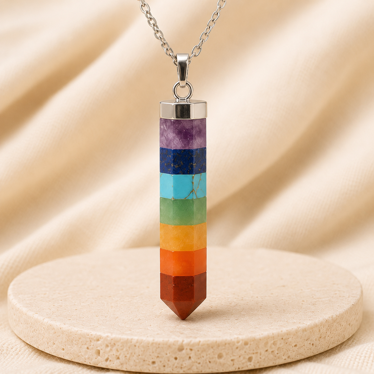 Natural 7 Chakra Pencil Pendant for Balance