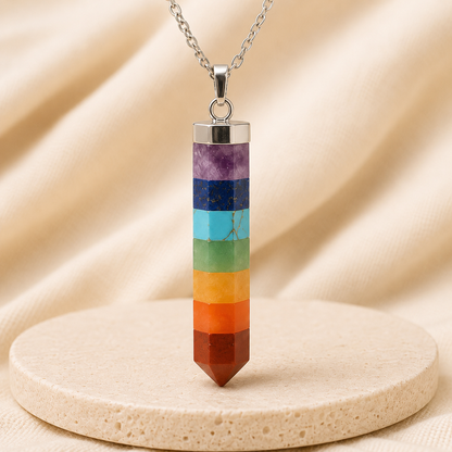 Natural 7 Chakra Pencil Pendant for Balance