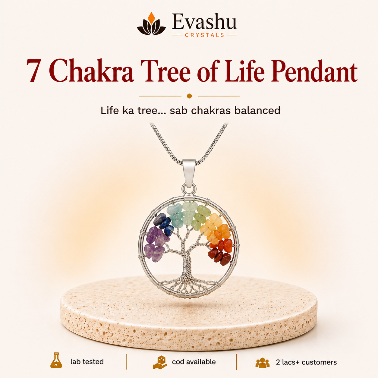 Natural 7 Chakra Wire Tree of Life Pendant for Energy Balance