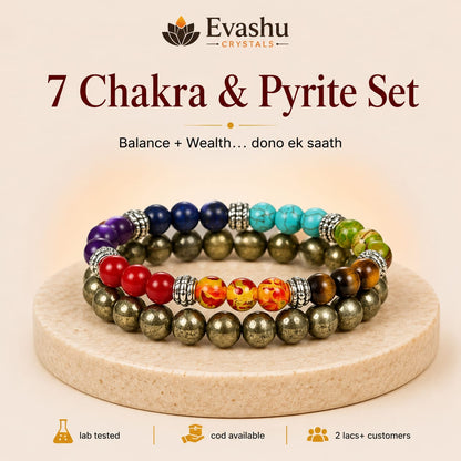 Natural 7 Chakra & Pyrite Duo Bracelet Set for Mindfulness