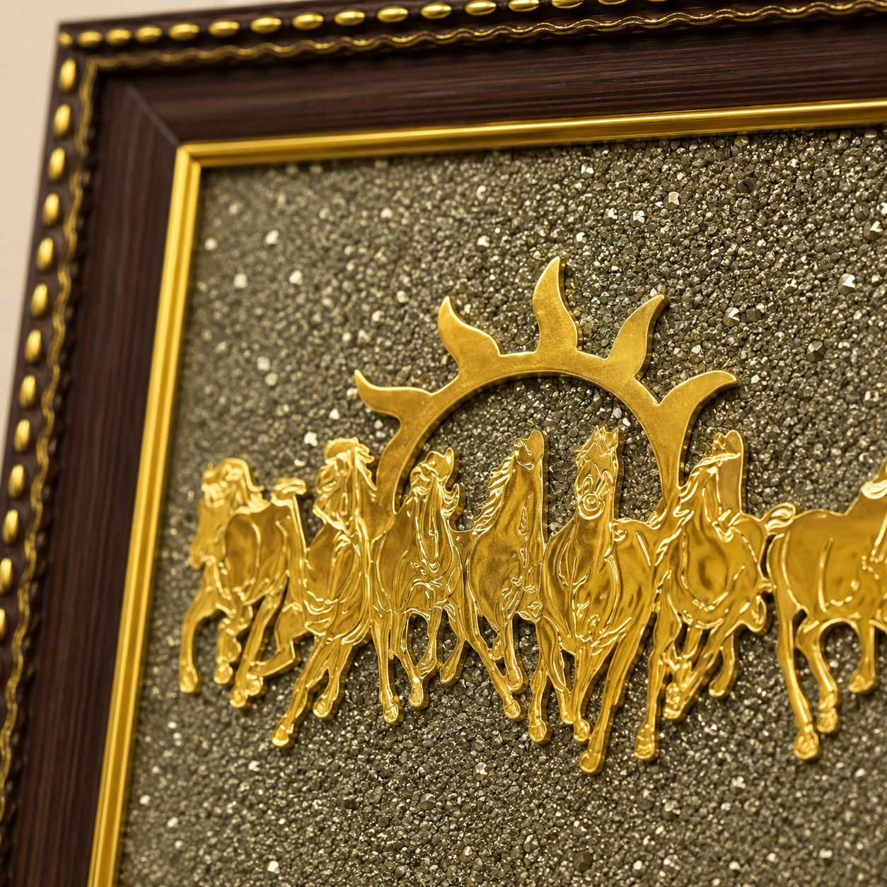 Natural Pyrite 7 Horses Crystal Frame for Prosperity
