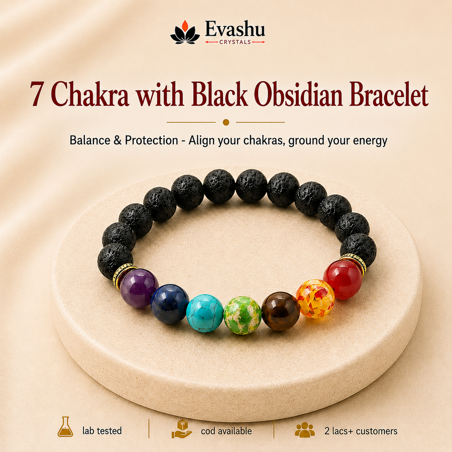 7 Chakra with Black Obsidian Bracelet - Image 1