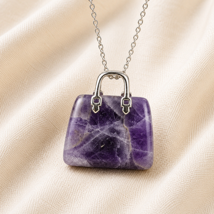 Natural Amethyst Mini Handbag Pendant for Intuition