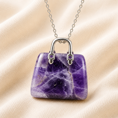Natural Amethyst Mini Handbag Pendant for Intuition
