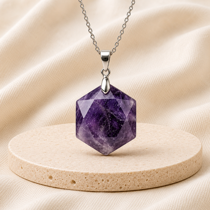 Natural Amethyst Hexagon Pendant for Calm