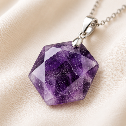 Natural Amethyst Hexagon Pendant for Calm