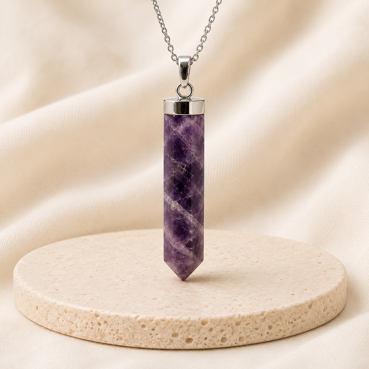 Natural Amethyst Pencil Pendant for Calm