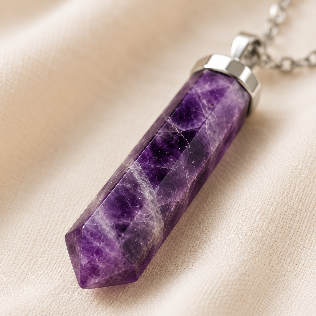 Natural Amethyst Pencil Pendant for Calm
