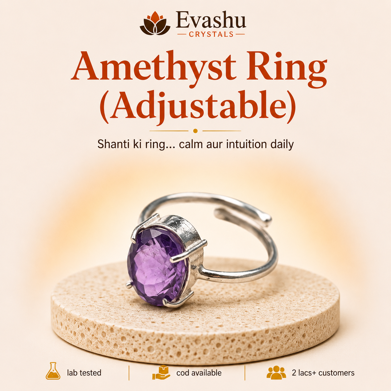 Natural Amethyst Ring for Calm