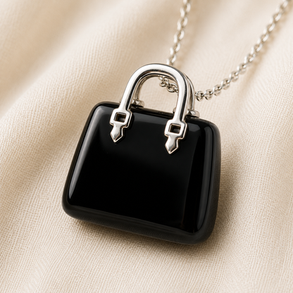 Natural Black Tourmaline Mini Handbag Pendant for Grounding
