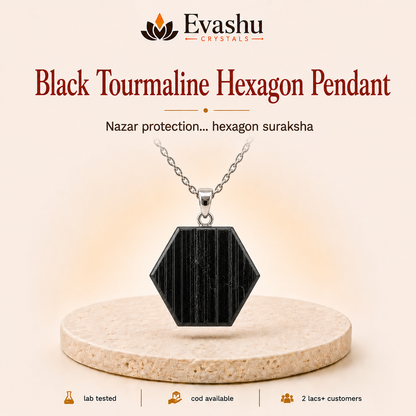 Natural Black Tourmaline Hexagon Pendant for Protection