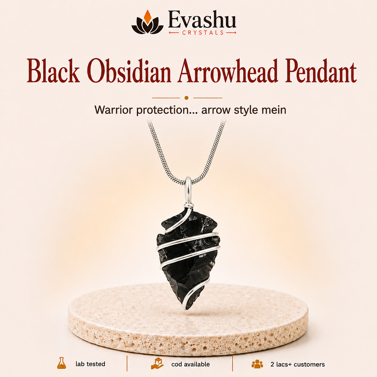 Natural Black Obsidian Arrowhead Pendant for Protection