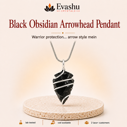 Natural Black Obsidian Arrowhead Pendant for Protection