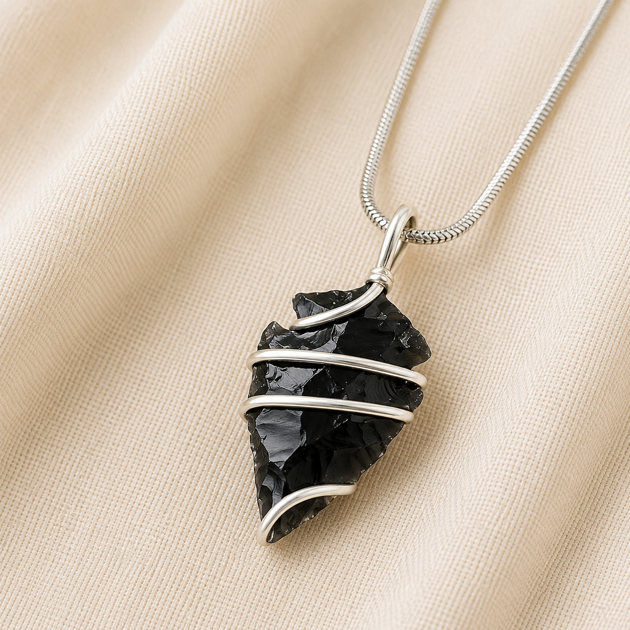 Natural Black Obsidian Arrowhead Pendant for Protection