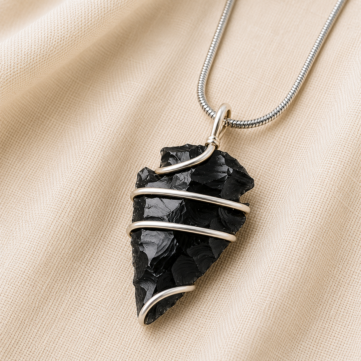 Natural Black Obsidian Arrowhead Pendant for Protection