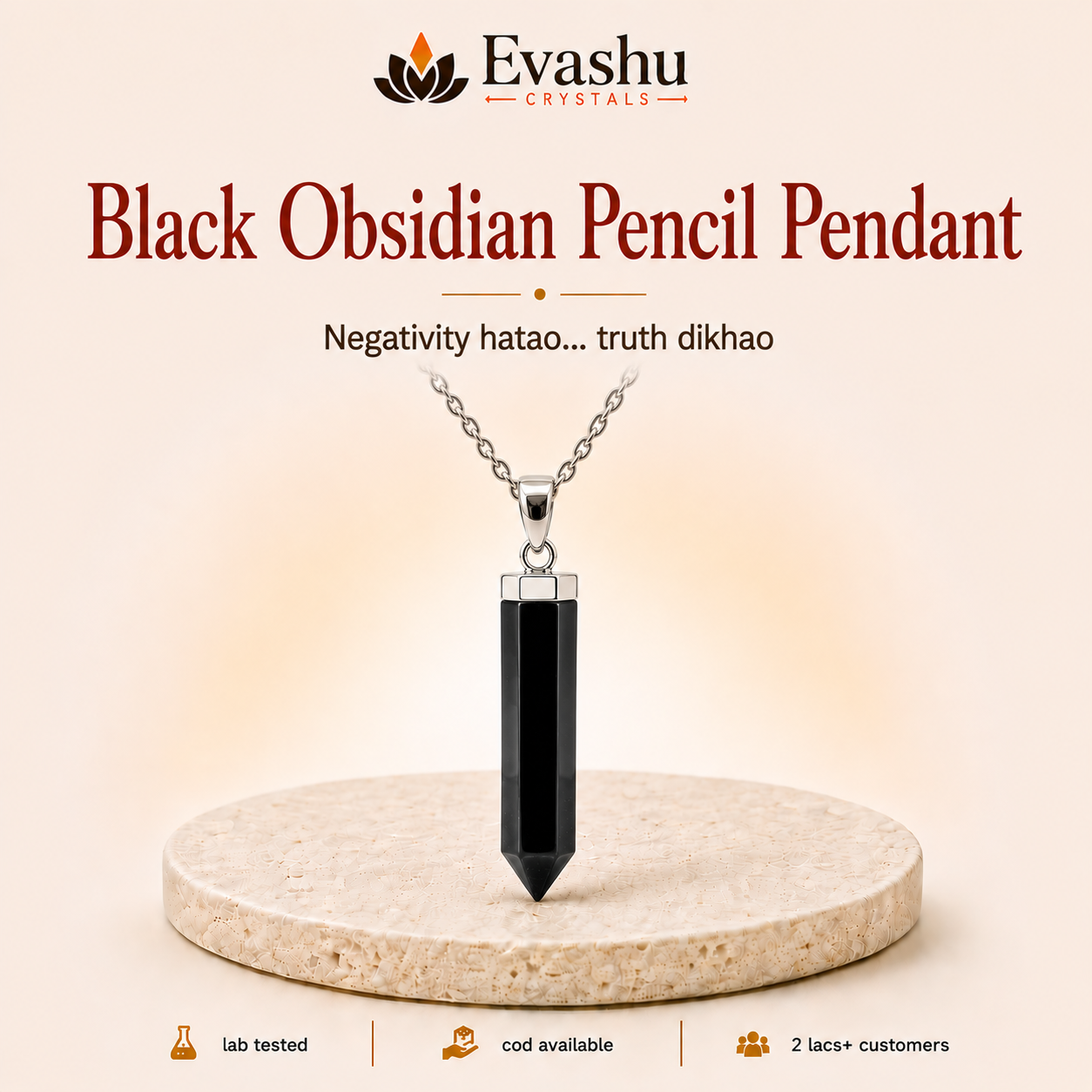 Natural Black Obsidian Pencil Pendant for Protection