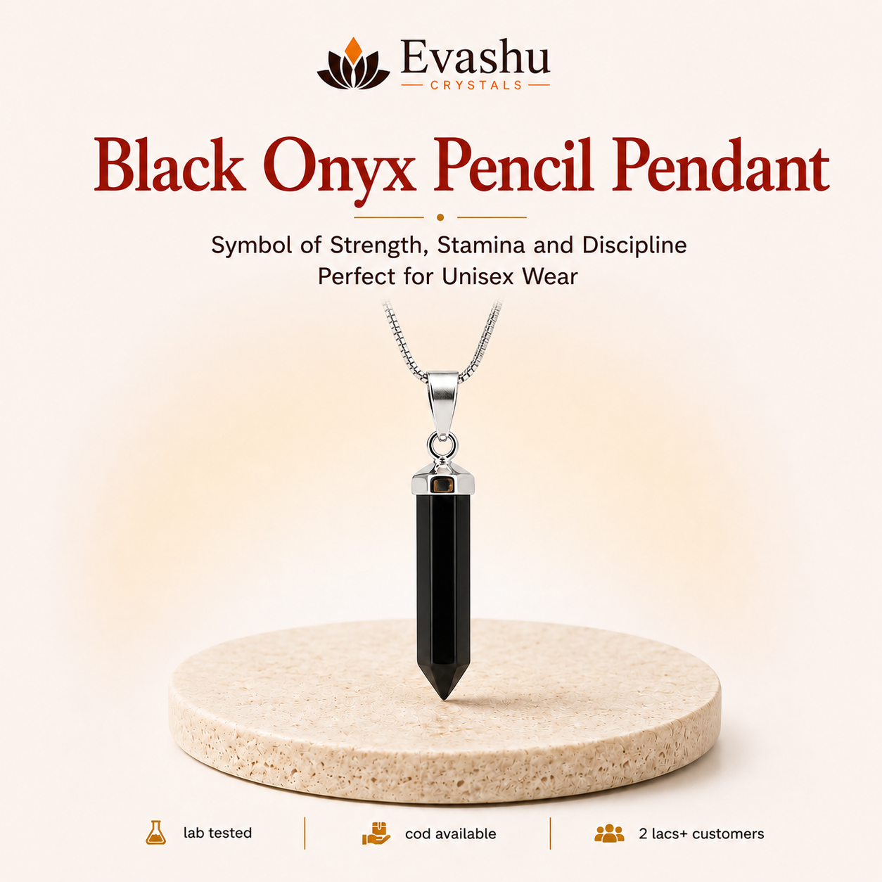 Natural Black Onyx Pencil Pendant for Focus