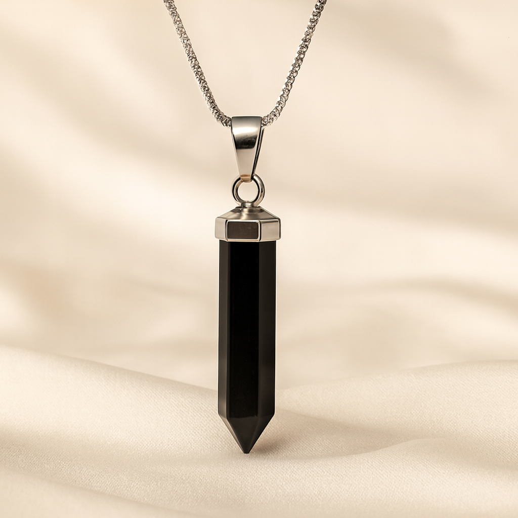 Natural Black Onyx Pencil Pendant for Focus