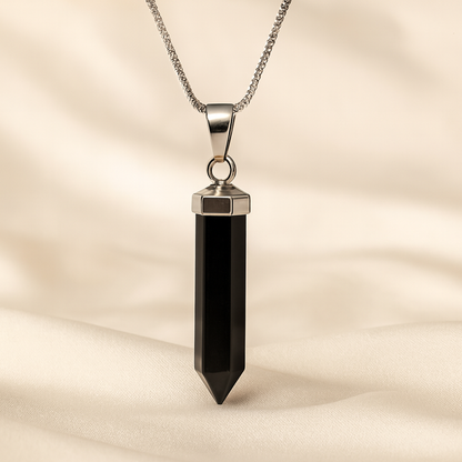 Natural Black Onyx Pencil Pendant for Focus