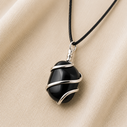 Natural Black Onyx Tumble Pendant for Strength