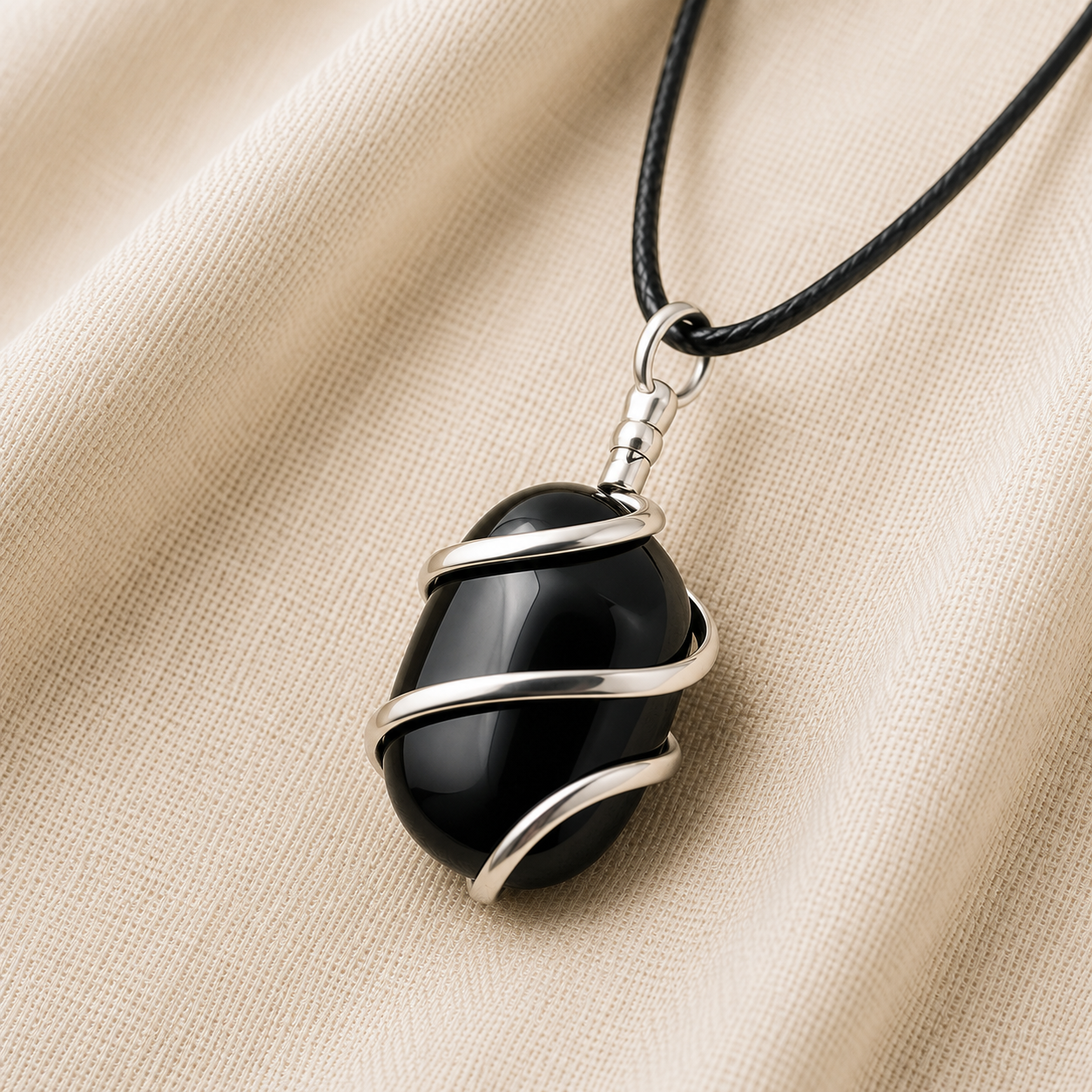 Natural Black Onyx Tumble Pendant for Strength