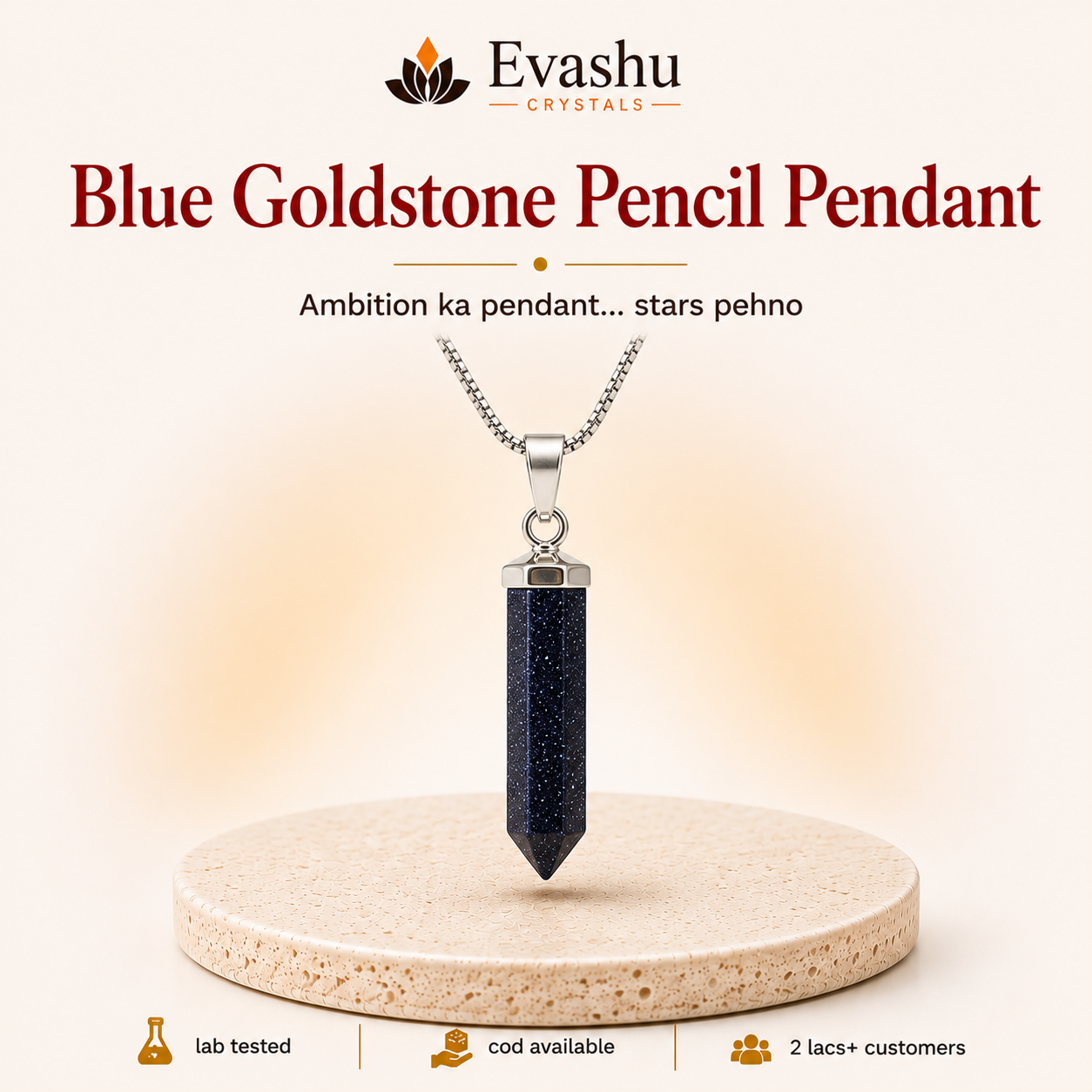 Blue Goldstone Pencil Pendant for Positivity