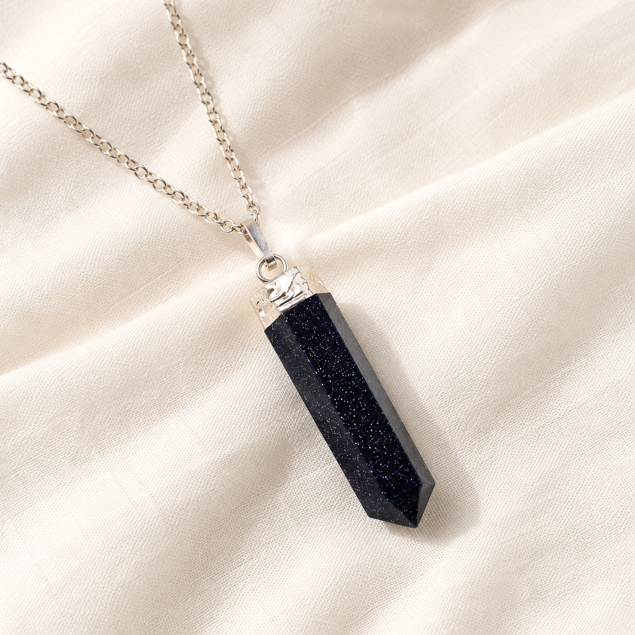 Blue Goldstone Pencil Pendant for Positivity